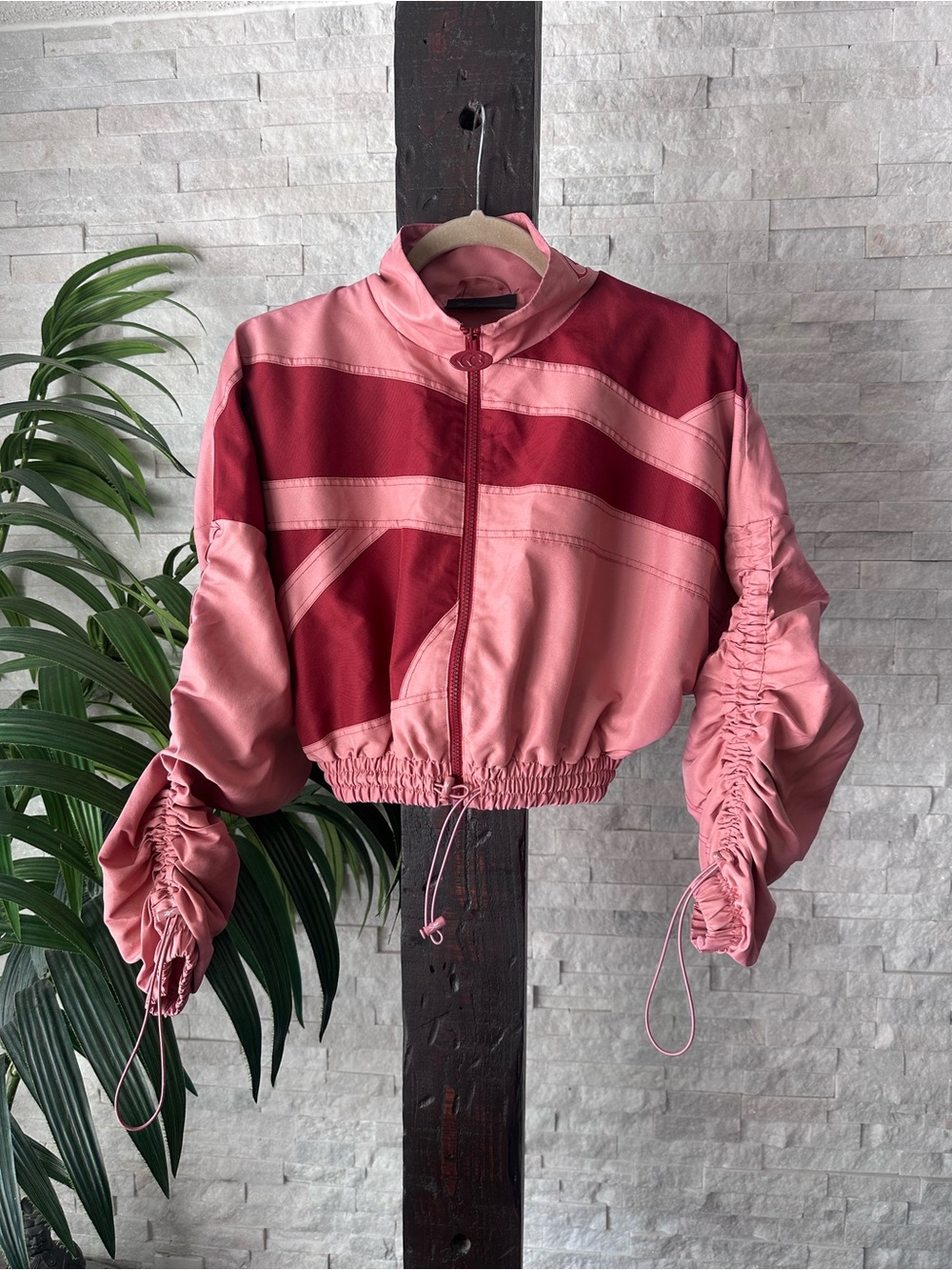 Reebok Cardi B Cropped Pink & Burgundy Track Jacket Size XS